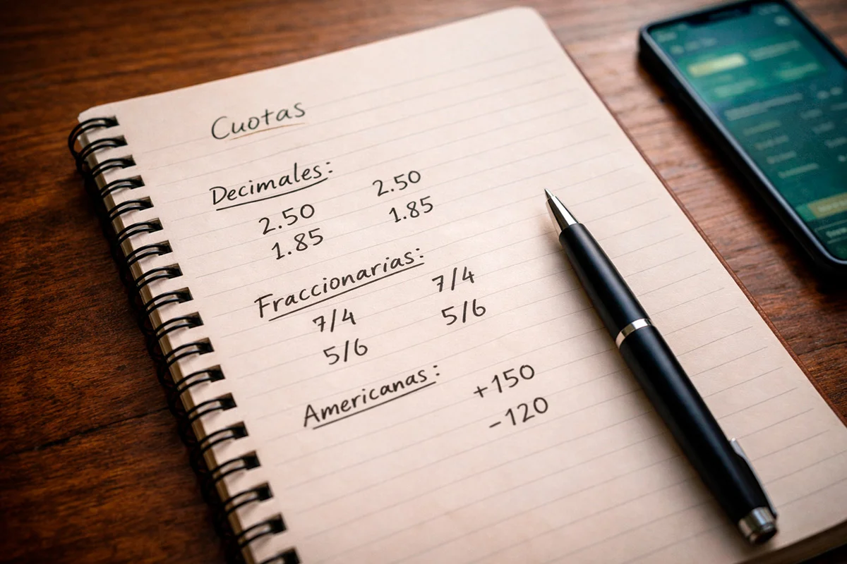 Pantalla de apuestas deportivas mostrando cuotas de un partido de fútbol