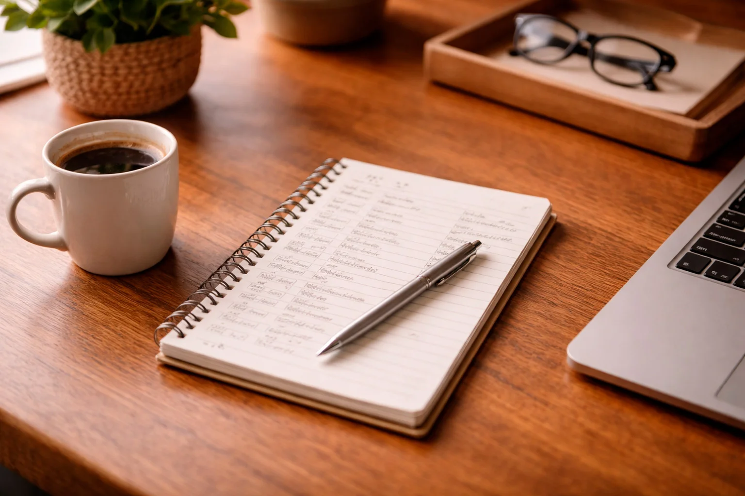 Libreta con registro de apuestas y bolígrafo sobre un escritorio ordenado