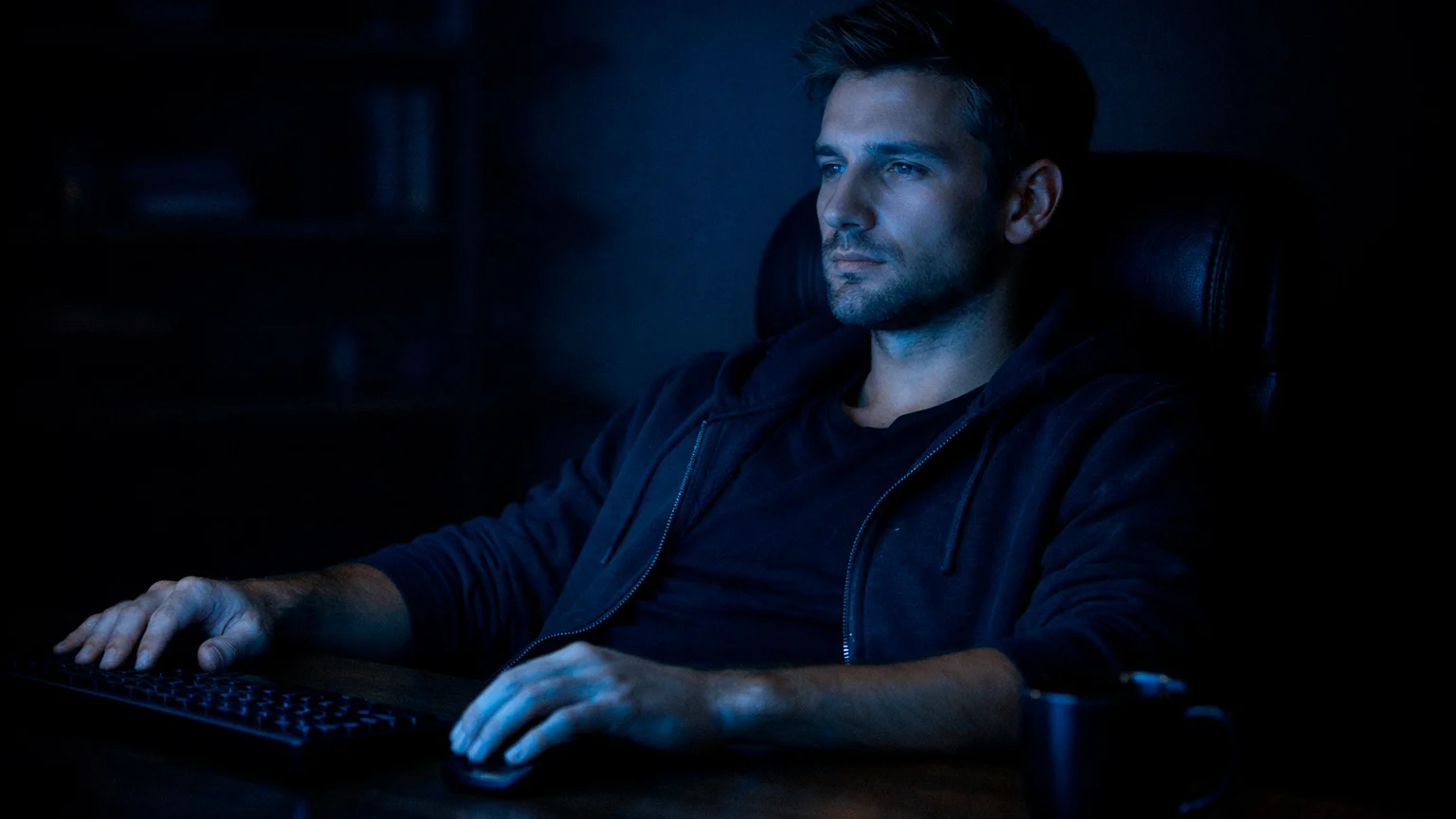 Persona reflexionando frente a pantalla de ordenador