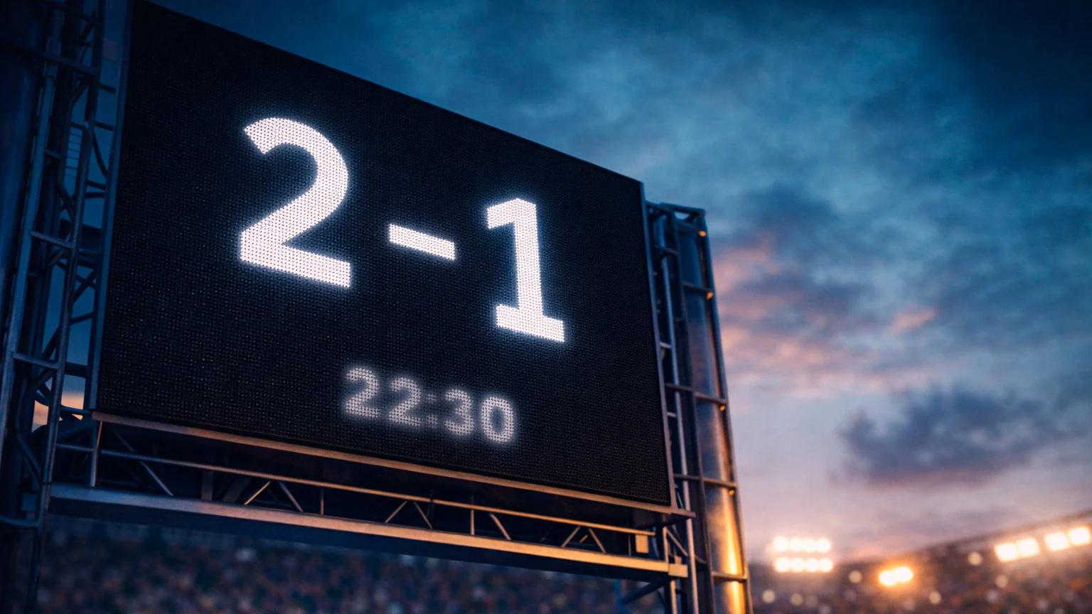Marcador de estadio mostrando resultado de partido de fútbol