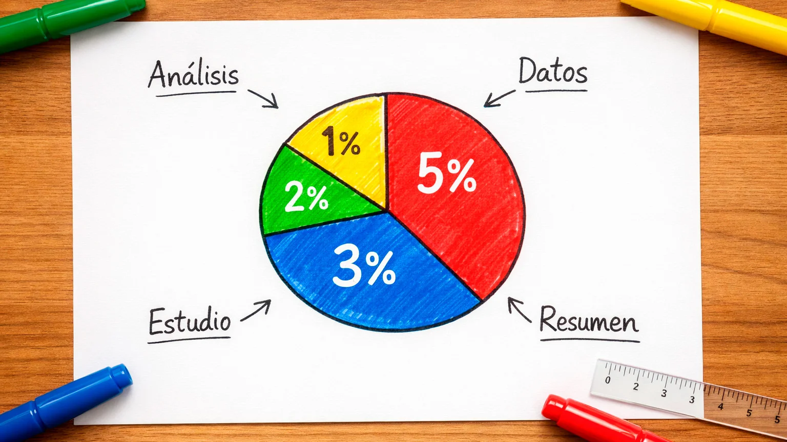 Diagrama simple de distribución de porcentajes en papel